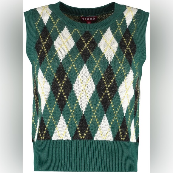 STAUD SET- Army Green Mohair Argyle Sweater Set - Picture 3 of 14